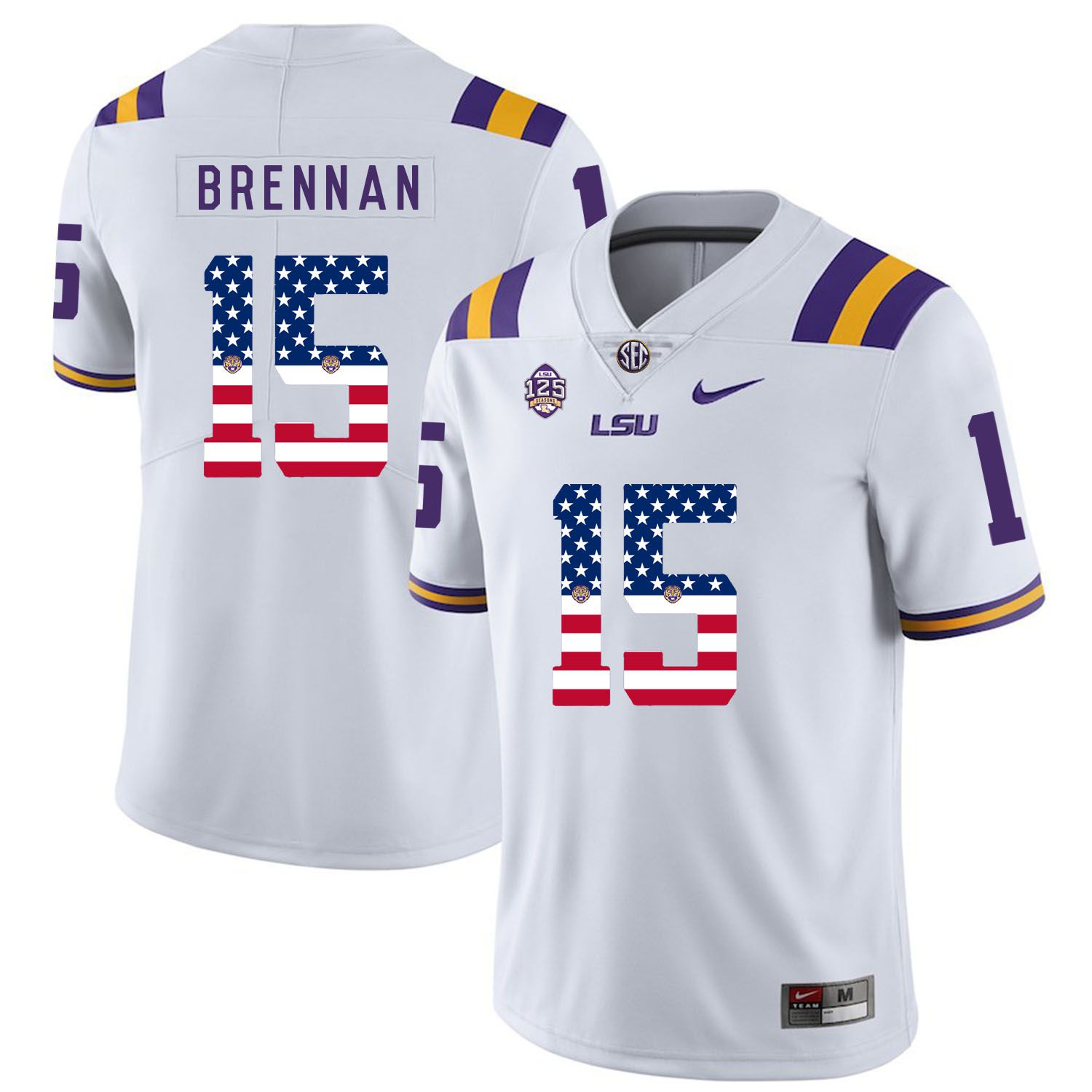 Men LSU Tigers #15 Brennan White Flag Customized NCAA Jerseys